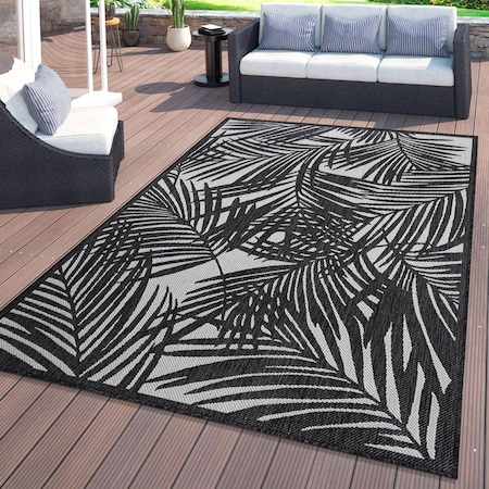 World Rug Gallery Contemporary Palm Leaf Textured Flat Weave Indoor/Outdoor Area Rug 5' x 7' Black 118BLACK5X7